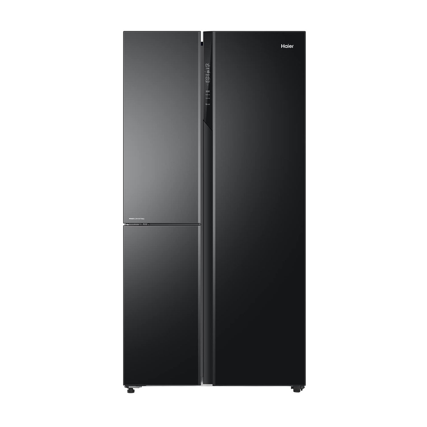 Haier 628L Triple Door Fridge - Elegant black, inverter technology for optimal cooling.