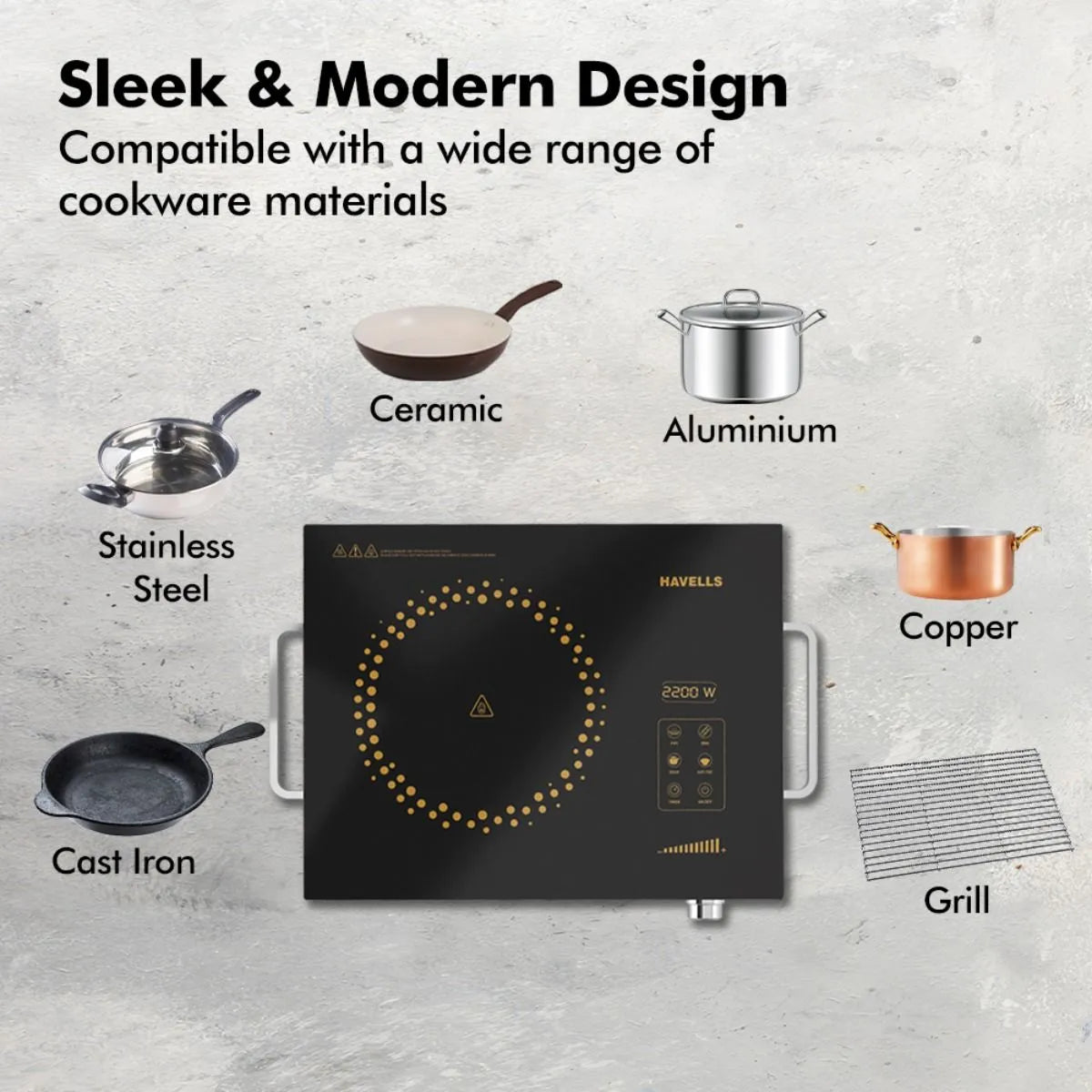 Havells GLO TC22 2000W Infrared Cooktop: Works With All Cookware, Preset Menus, Auto Shut-Off