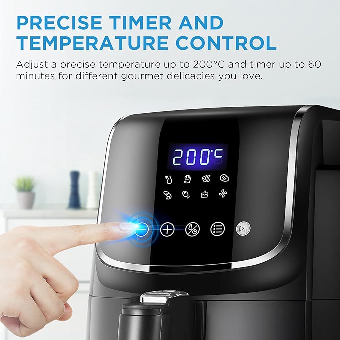 Midea 5L Air Fryer | 1500W Power | Digital display with 8 preset menu settings | Crisp Frying, Grill, Roast, Steam & Bake | Auto Cut-Off | 90% Less Oil | Non Stick Coating & Crisper Basket