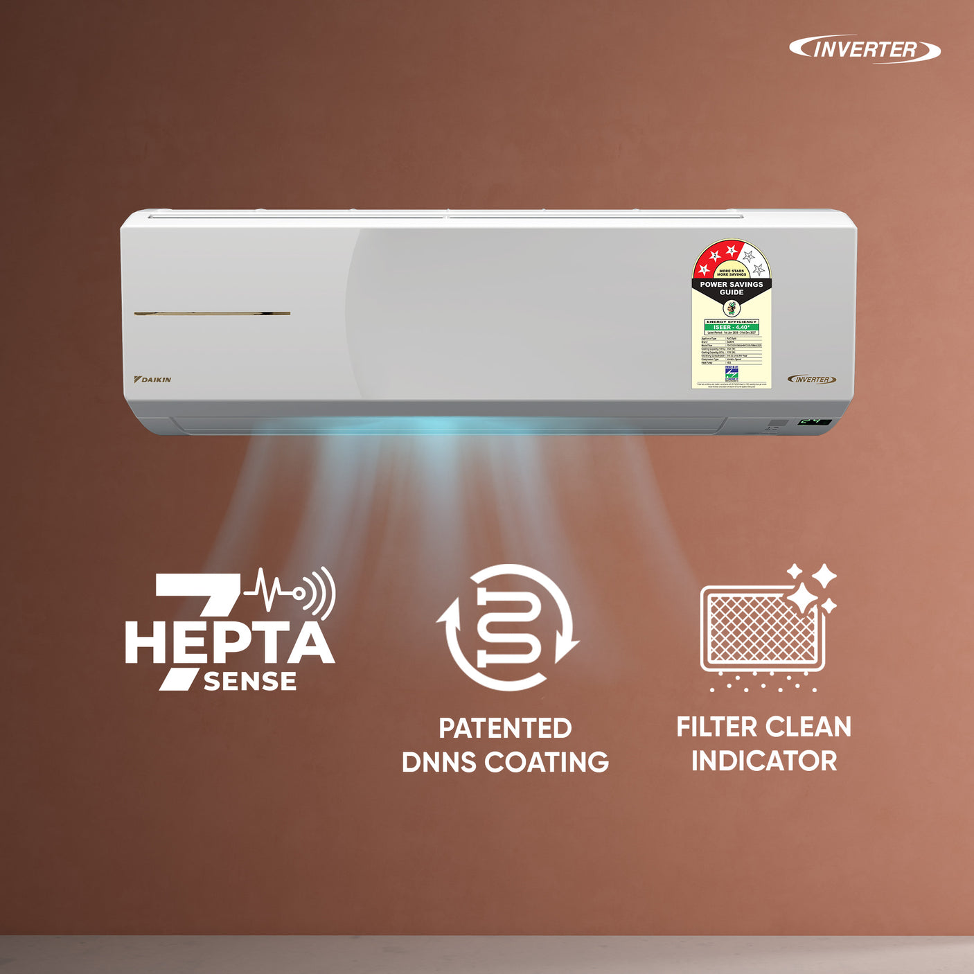 1.5 Ton 3 Star Inverter Split AC – Dew Clean, 3D Airflow, Triple Display | FTHT50XV16VAA