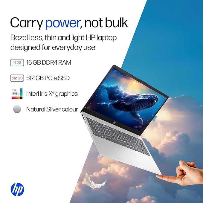 HP 15 fd0682TU Laptop (Intel Core 5 120U, 16GB RAM, 512GB SSD, 15.6” FHD Display, Windows 11 | MS Office 2024, Silver)