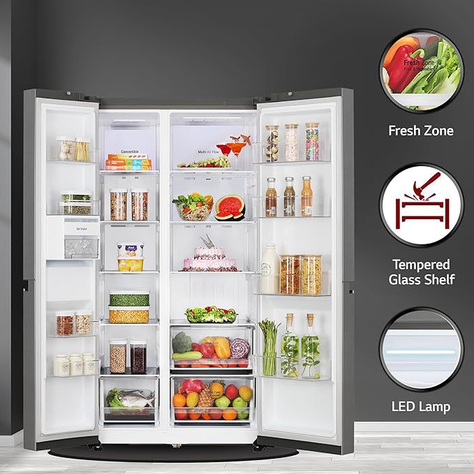 LG 650 L Frost Free Inverter Side by Side Refrigerator (GL-B257HDS3, Dazzle Steel, Convertible)