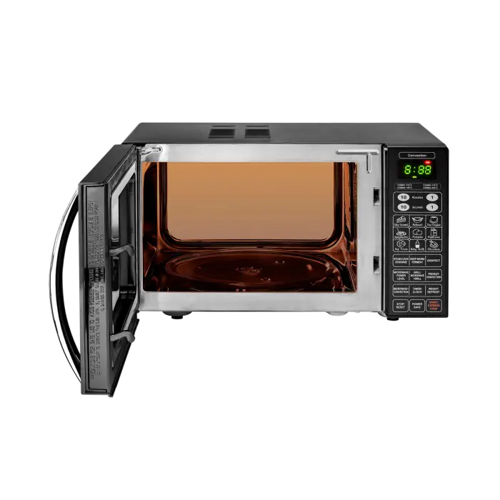 Effortless cooking with style in IFB 23BC4 - 23 L black convection microwave.