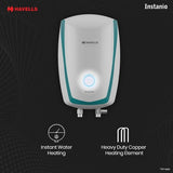 Havells Instanio Prime 3L Instant Water Heater | Titanium Enamel Tank, 3-Level Safety, White/Blue