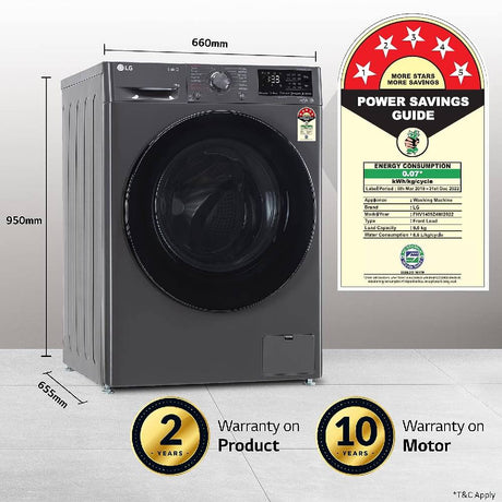 Energy-efficient laundry with the LG 9kg Front Load Washer and 5-Star rating.