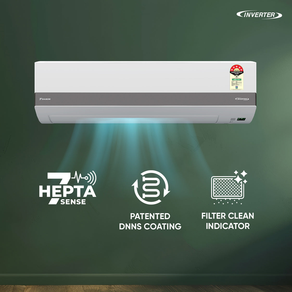 Daikin 1 Ton 5 Star Inverter Split AC FTKM35XV16VAA | 55°C Cooling | PM2.5 Filter | Triple Display | 16m Air Throw