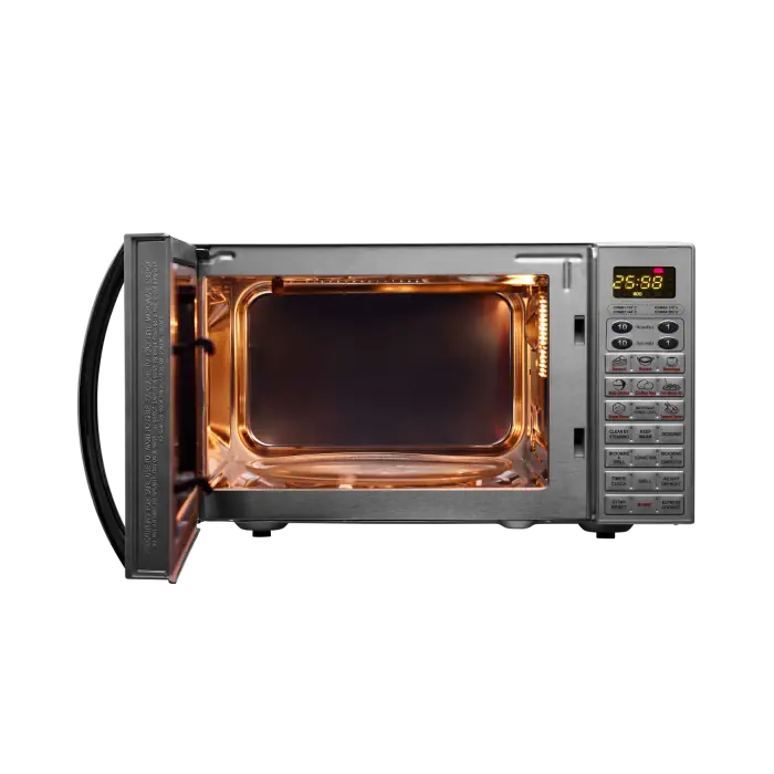 Effortless cooking with style in IFB 25SC4 - 25 L metallic silver convection microwave.