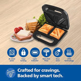 Philips HD1000/00 XL Sandwich Maker | 800W | Non-Stick Coated Plates | UHD Technology | Easy Locking | Black with Metallic Finish