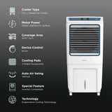 Livpure Evercool 110L Desert Air Cooler – Inverter Compatible, Thermal Overload Protection, High Air Delivery, White & Blue