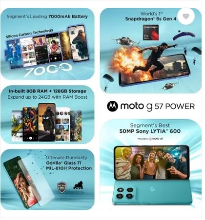 Motorola Moto G57 Power 5G (8GB RAM, 128GB Storage, P. Fluidity) – Snapdragon 6s Gen 4 & 7000mAh Battery