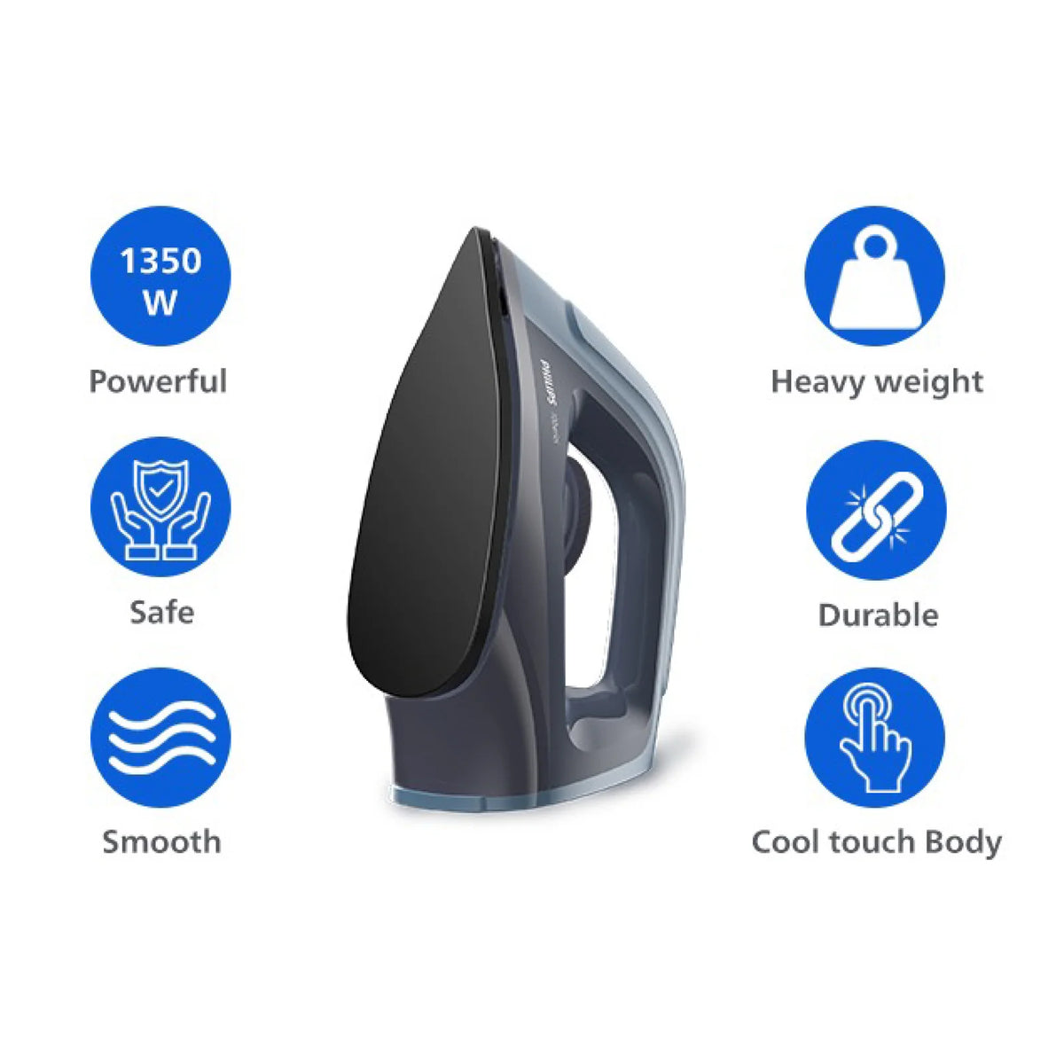 Philips DST0700/00 1000W Dry Iron: Golden Advanced Alloy Soleplate, Lightweight