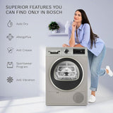 Bosch 9 kg Fully Automatic Front load Condenser Tumble Dryer (2024 Model, WPG24108IN, 5 Drying Options, 14 Programs, Allergy Plus, 100% Drying with 0% Effort, Inbuilt Heater, Silver)