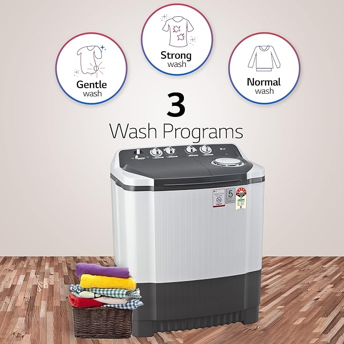 LG 7 Kg 5 Star Wind Jet Dry Semi-Automatic Top Loading Washing Machine (P7020NGAZ, Dark Gray)