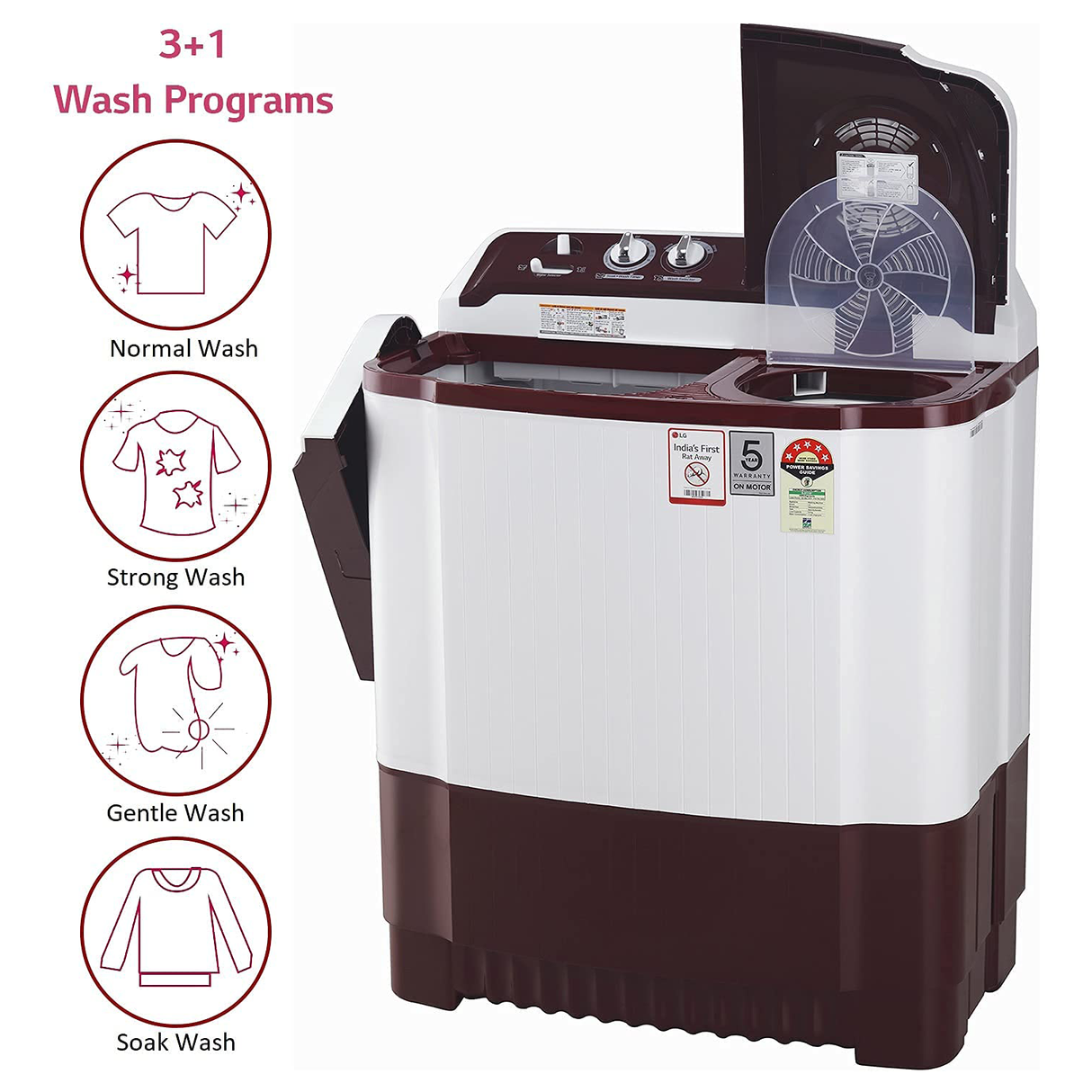Experience convenience with the LG 8kg White Semi Automatic Top Load Washing Machine.