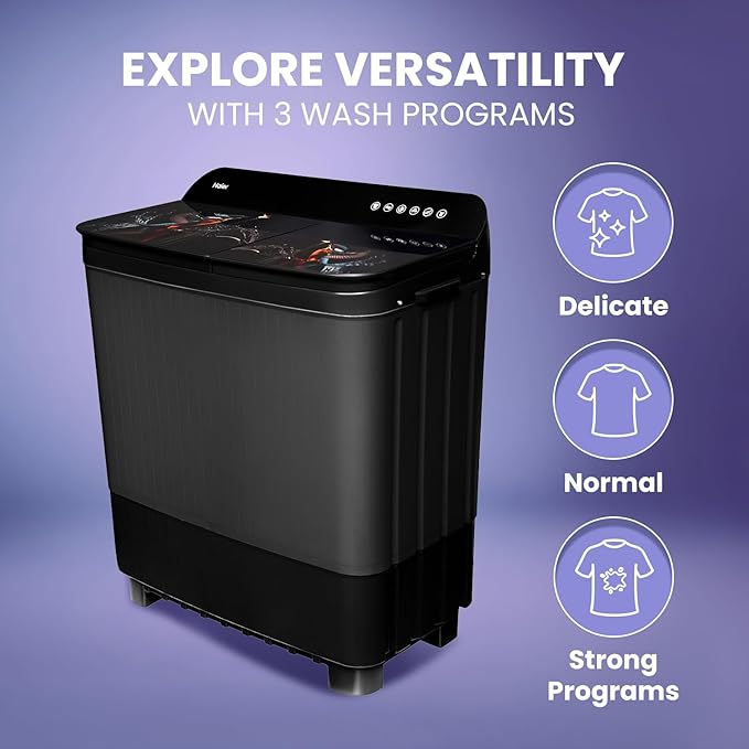 Haier 9 kg 5 Star (HTW90-178FL,Black)Toughened Glass & Vortex pulsator Semi Automatic Top Load