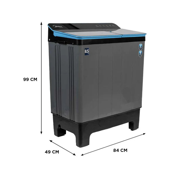 Midea 8.5 Kg Semi Automatic Twin Tub Washing Machine MWMSA085GDX(KG) with Glass Lid (Black/Grey)