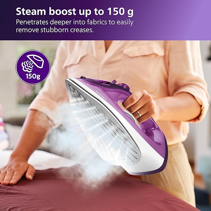 Philips EasySpeed Plus Steam Iron GC2147/30-2400W, Quick Heat up to 30 g/min Steam, 150g Steam Boost, Scratch Resistant Ceramic Soleplate, Vertical Steam, Drip-Stop