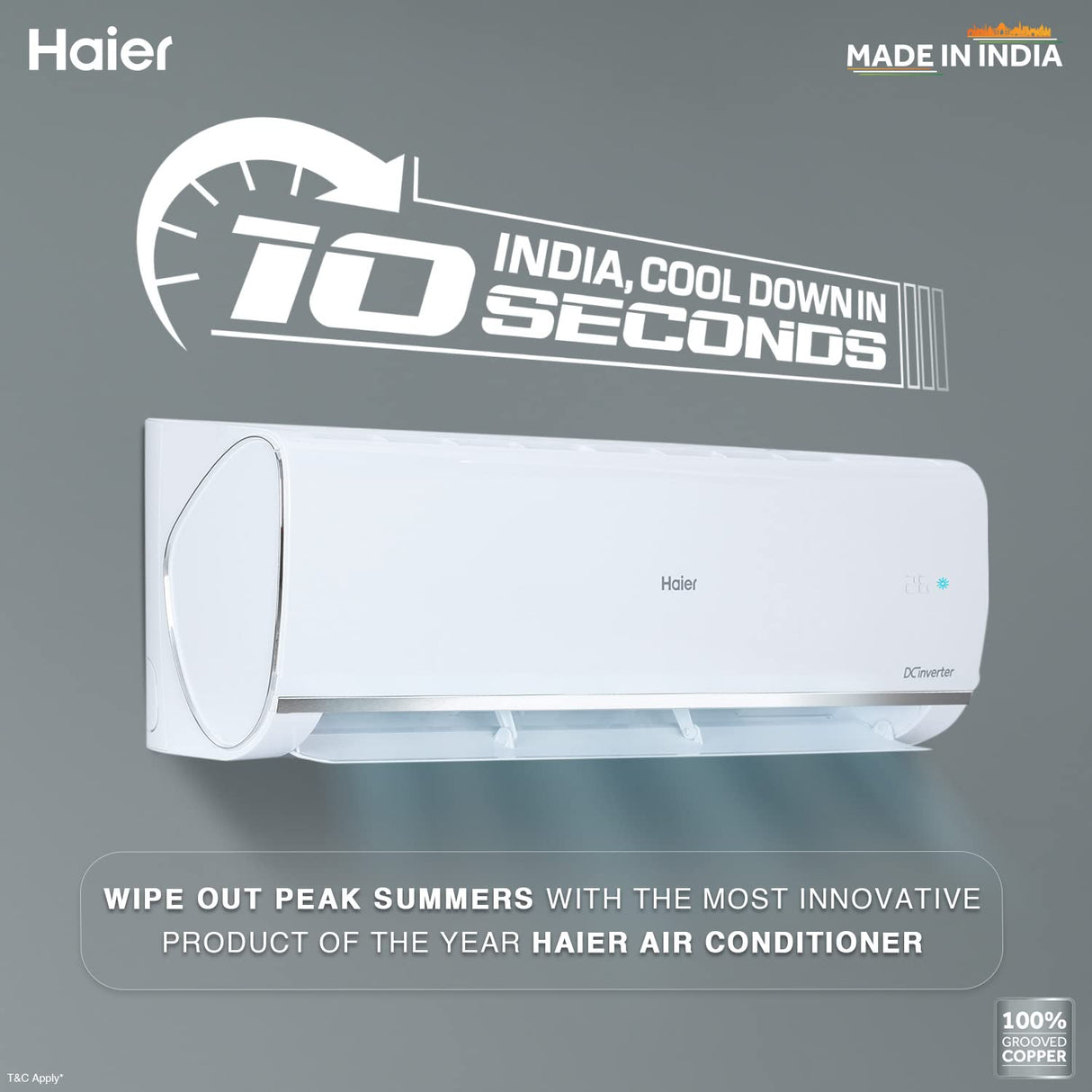 Haier 2 Ton 3 Star Intelli-Convertible 7 in 1 Split AC with Copper Condenser (HS24HD-AOW3BN)