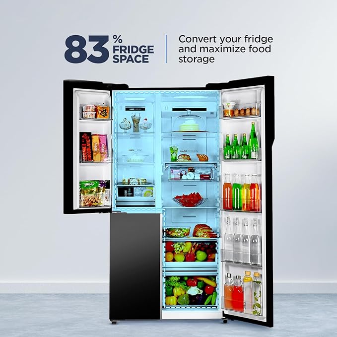 Haier 598 L, 3 Star, 83% Convertible Fridge Space, Expert Inverter, Frost Free Side by Side Refrigerator, (HRT-683KG, Black Glass)