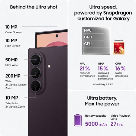 Samsung Galaxy Z Fold 8 Ultra 5G (512GB, 12GB RAM) with Galaxy AI - Violet Shadow