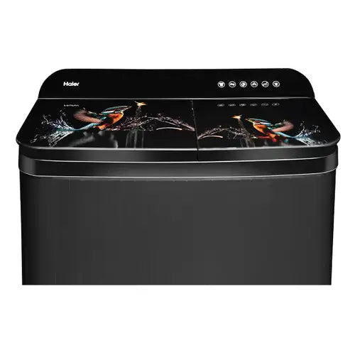 Haier 11 Kg 5-Star Semi Automatic Top Load Washing Machine | Anti-Bacterial Vortex Pulsator, Softfall Technology, Magic Filter (HTW110-178FLN, Black)
