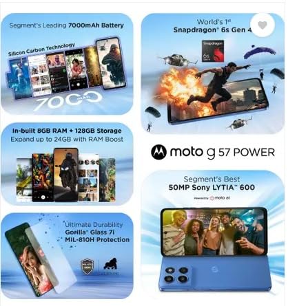 Motorola G57 Power 5G (Regatta, 8GB RAM, 128GB Storage) – Snapdragon 6s Gen 4 & 7000mAh Battery