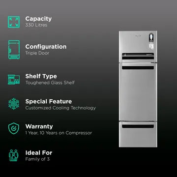 Whirlpool 3 door hot sale refrigerator power consumption