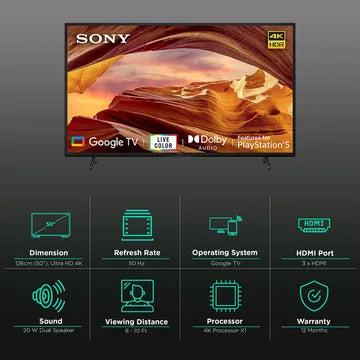 Sony 50" 4K Ultra HD Smart LED Google TV (Black) (50X75L)