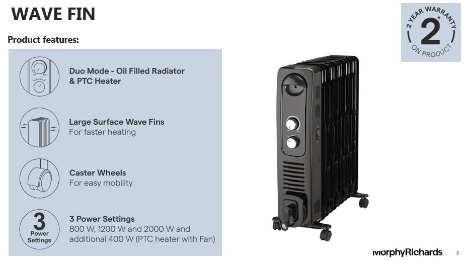 Morphy Richards 11 Fin Heat wave Ofr Room Heater For Home|2500W Convection Oil Filled Room Heater