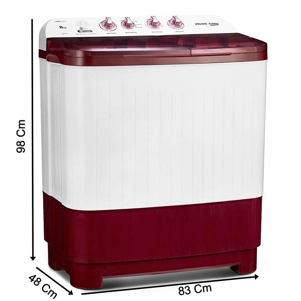 Voltas Beko 8 kg Semi-Automatic Top Loading Washing Machine (WTT80DBRT, Burgundy) 2020