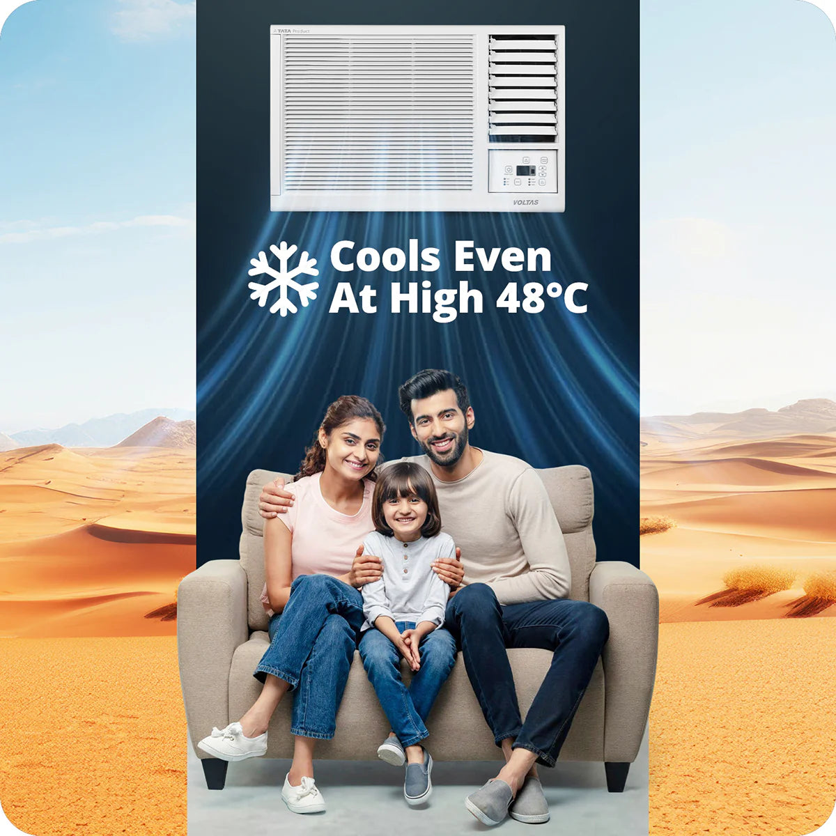 Voltas 1 Ton 2 Star Window AC (122FS Platina) | 3150W Cooling | 100% Copper | Anti-Dust Filter | High Ambient Cooling 48°C