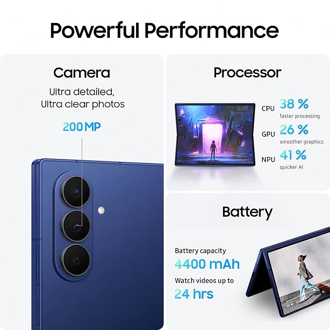 Samsung Galaxy Z Fold7 5G Mobile with Galaxy AI (Blue Shadow, 12GB RAM, 256GB Storage), 200MP Camera, Snapdragon 8 Elite Processor