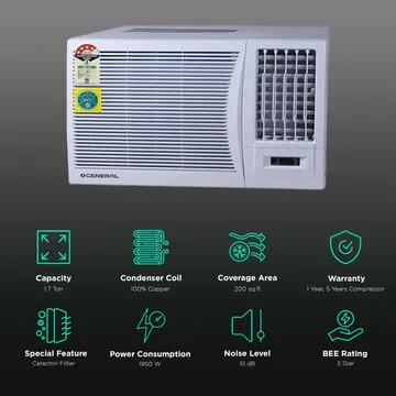 Elevate indoor air quality with O General's advanced 1.7 Ton Window AC - Copper Condenser, Catechin Filter.