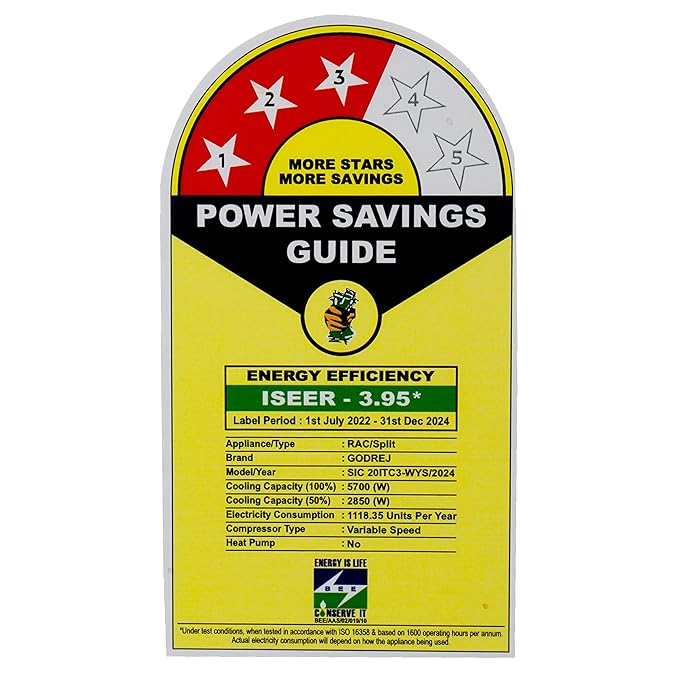 Godrej 1.7 Ton 3 Star, 5-In-1 Convertible Cooling, Inverter Split AC (Copper, Turbo Cooling at 52°C, 2024 Model, SIC 20ITC3-WZR, White)