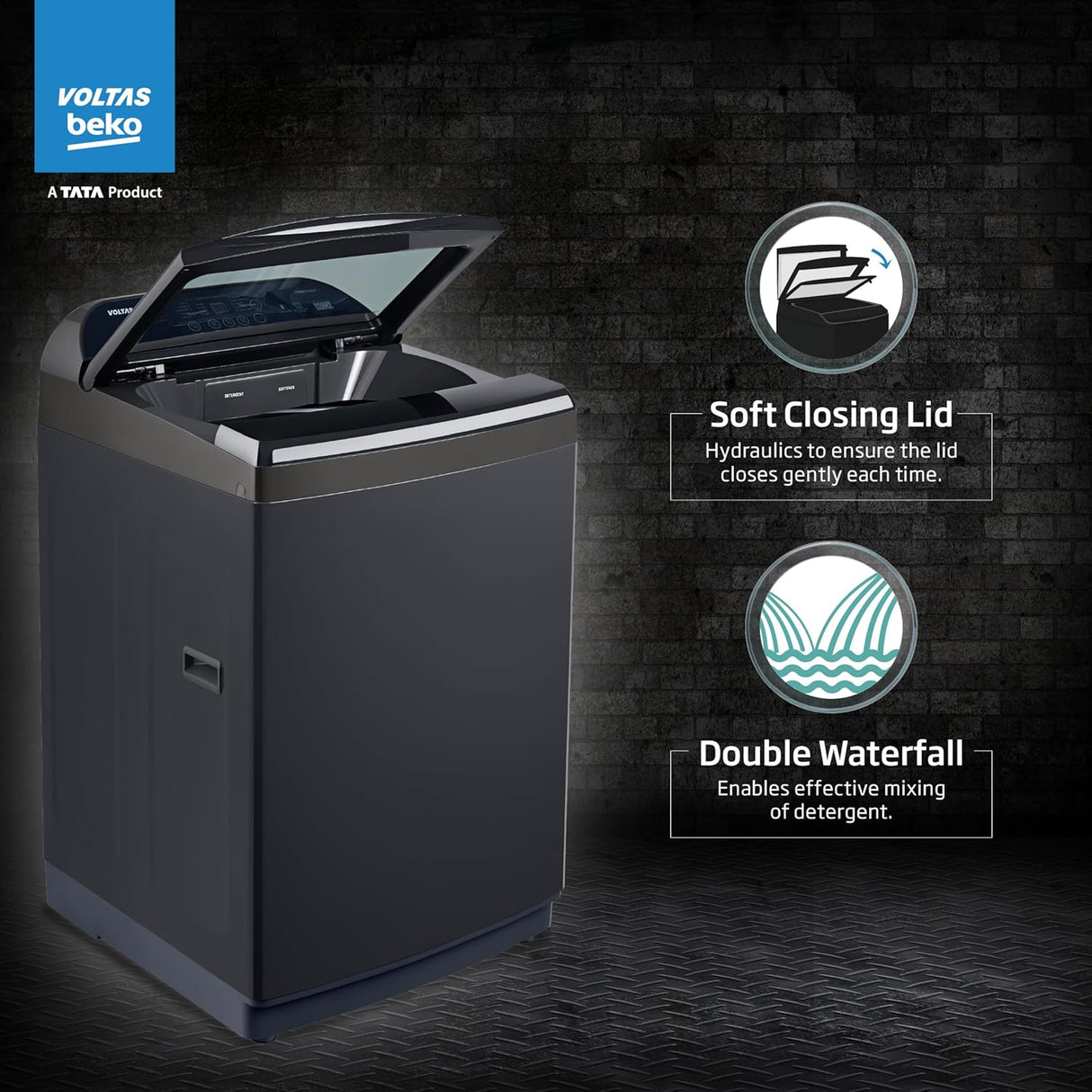 Voltas Beko 9 kg Top Load Washing Machine | WTL9006UEAH/DPB0HD | Double Waterfall Technology