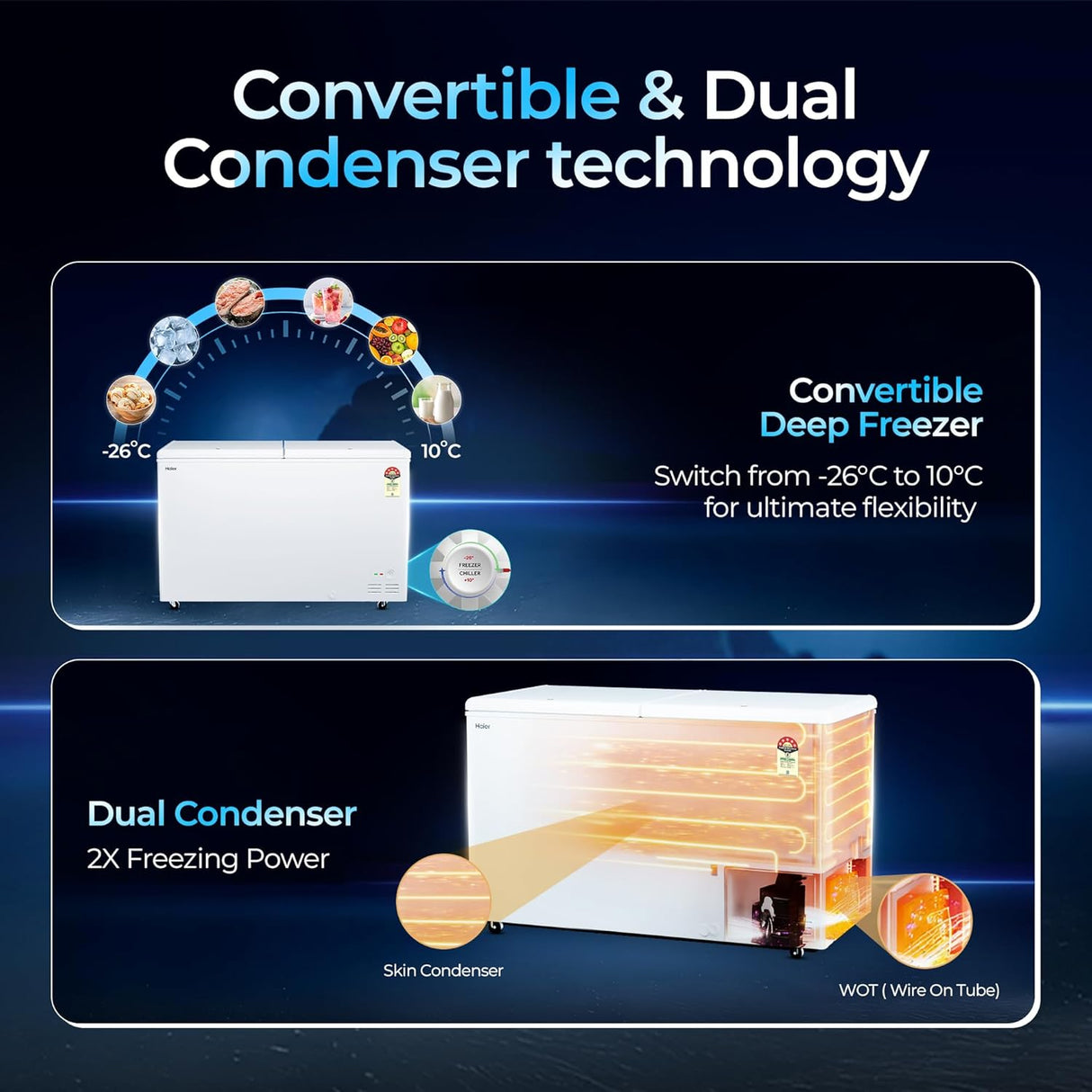 Haier Convertible Deep Freezer 524L HFC-588DPW5 – Double Door, 5 Star Energy Rating & Powerful Cooling System