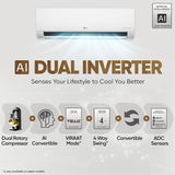 LG 1.5 Ton 4 Star DUAL Inverter Split AC (Copper, AI Convertible 6-in-1, VIRAAT Mode, Faster Cooling & Energy Saving, 4 Way Swing, HD Filter with Anti-Virus Protection, US-Q19JNYE, White)