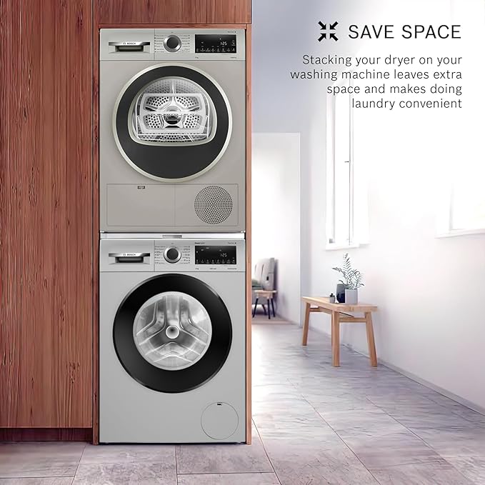 Bosch 9 kg Fully Automatic Front load Condenser Tumble Dryer (2024 Model, WPG24108IN, 5 Drying Options, 14 Programs, Allergy Plus, 100% Drying with 0% Effort, Inbuilt Heater, Silver)