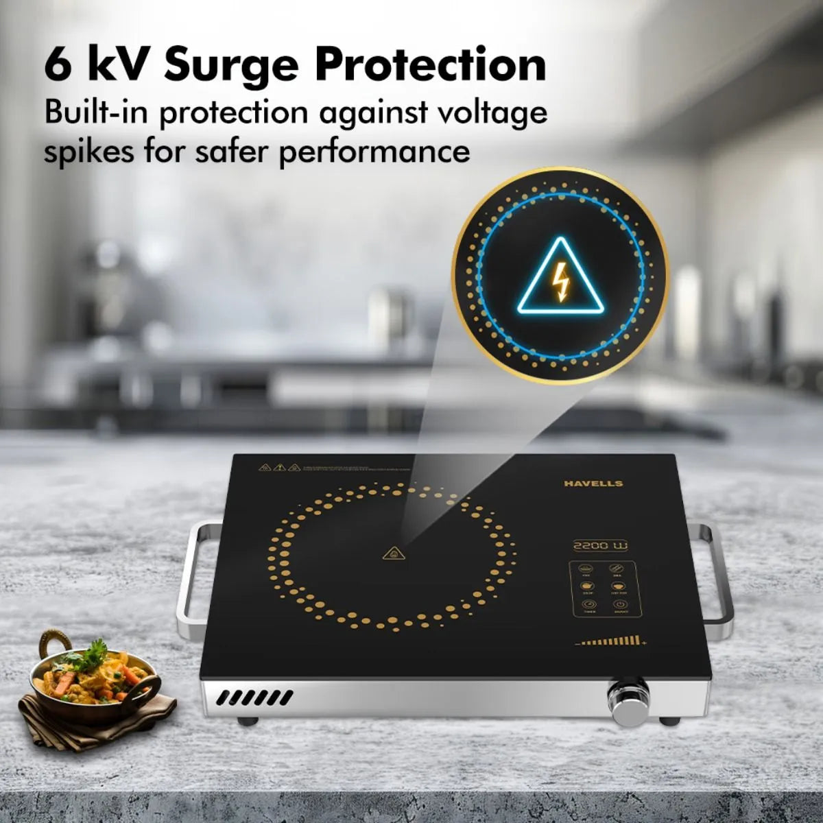 Havells GLO TC22 2000W Infrared Cooktop: Works With All Cookware, Preset Menus, Auto Shut-Off