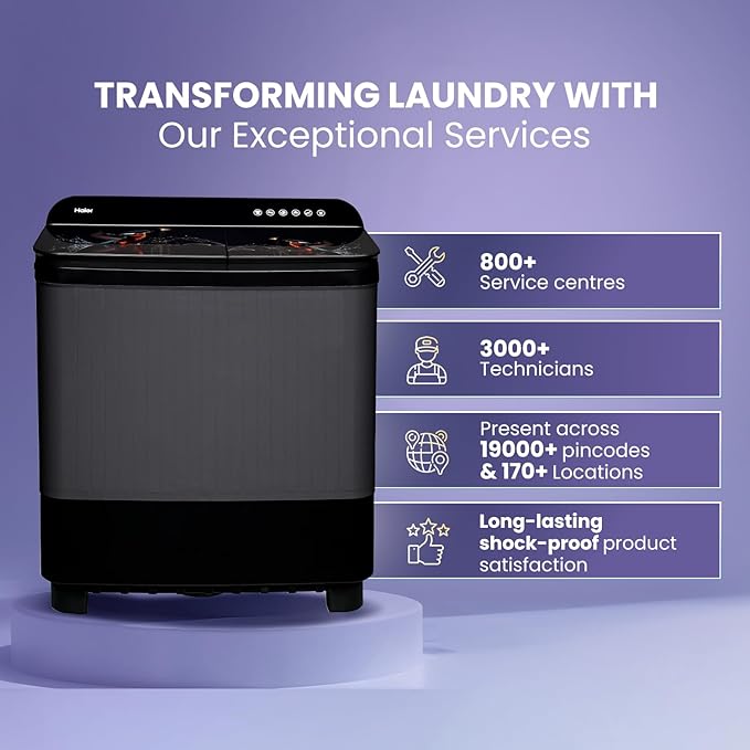 Haier 9 kg 5 Star (HTW90-178FL,Black)Toughened Glass & Vortex pulsator Semi Automatic Top Load