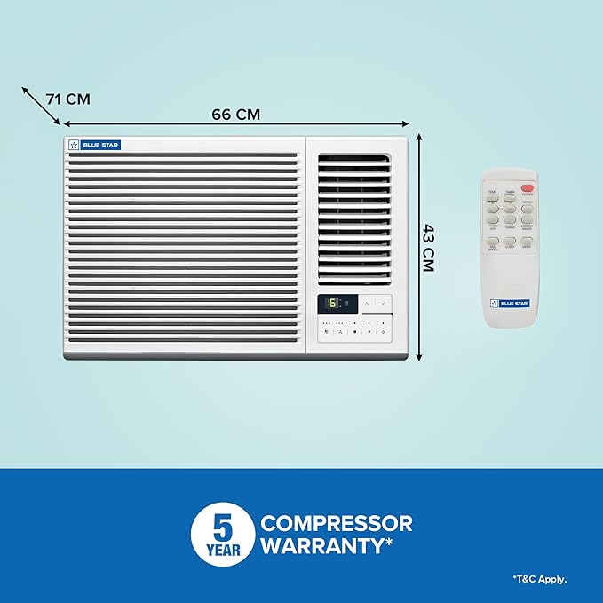 Blue Star 1.5 Ton 3 Star Fixed Speed Window AC | Copper Coil | Multi Sensors | Blue Fins Protection | WFA318GXU