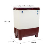 Midea 7.5 KG Semi Automatic Top Loading Washing Machine, Rust Proof Body, with Air Dry Function 1300 RPM (MWMSA075PPG, Maroon White)