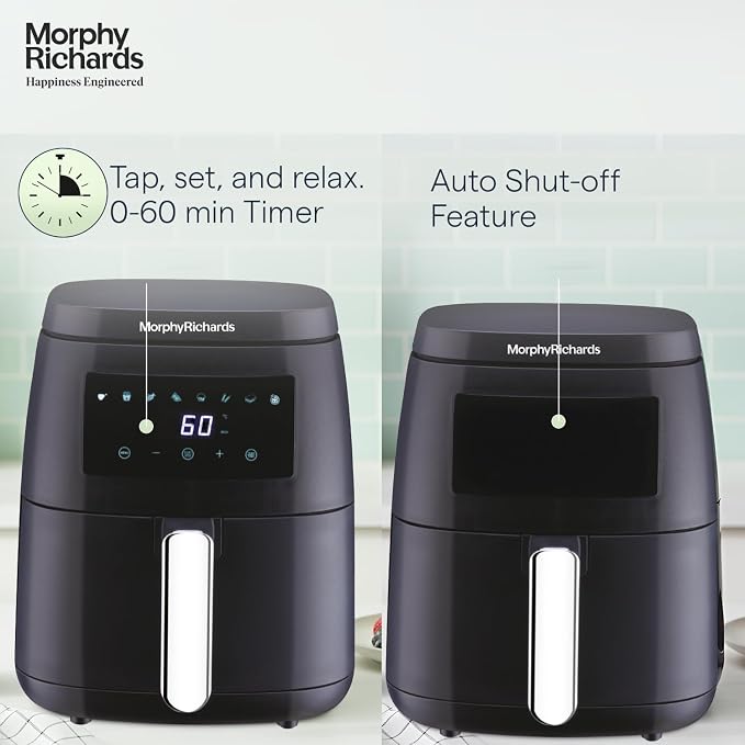 Morphy Richards Digital Air Fryer 5L: Rapid Air Circulation, Touch Panel (Black)