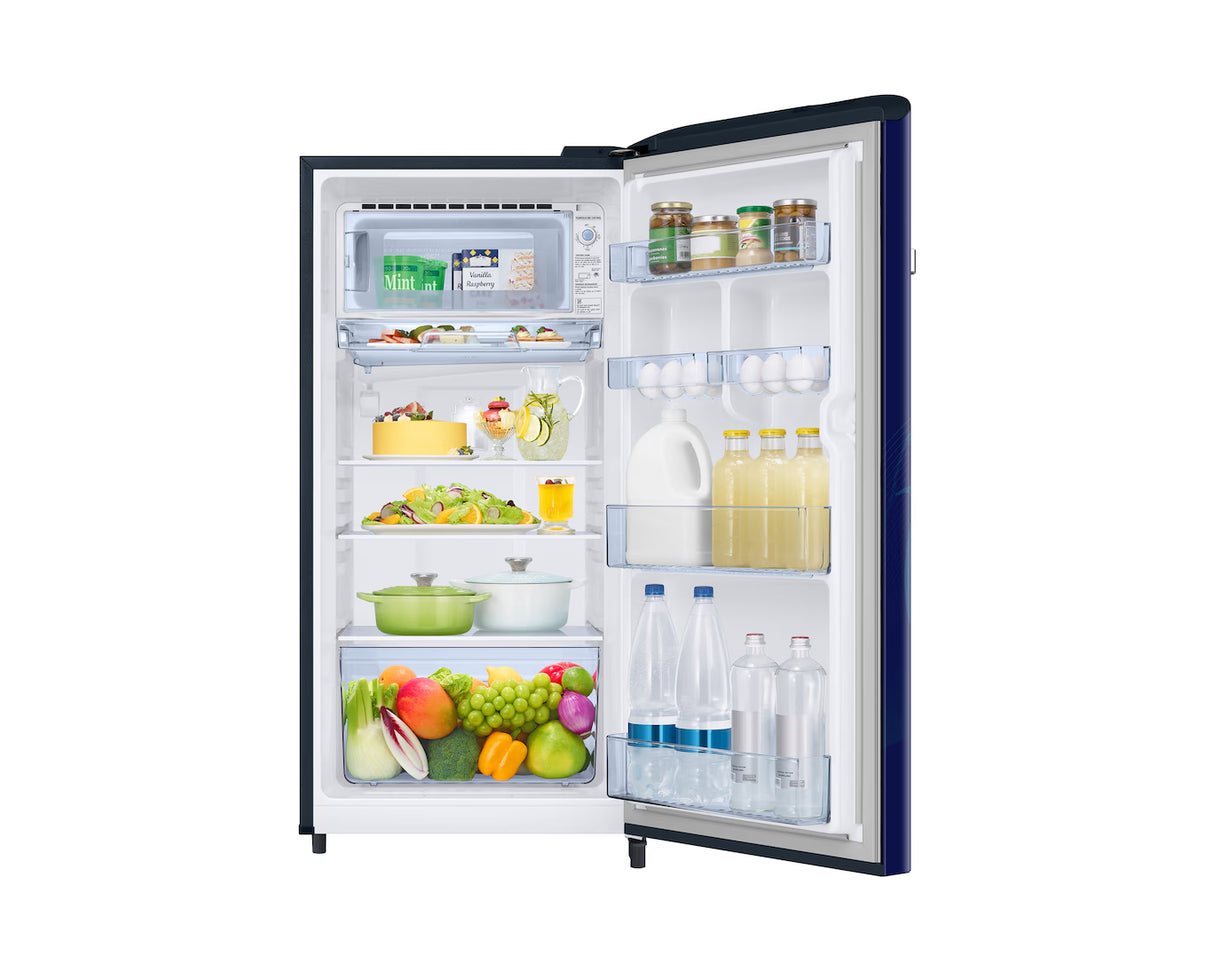 Samsung RR21H2G25BB/HL Single Door Refrigerator (189L, Digital Inverter Compressor, Direct Cool, 5 Star Energy Rating, Stabilizer Free Operation, Anti-Bacterial Gasket, Horizontal Curve Design, Bold Black Finish)