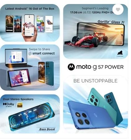 Motorola G57 Power 5G (Corsair, 8GB RAM, 128GB Storage) – Snapdragon 6s Gen 4, 7000mAh Battery & 50MP Camera