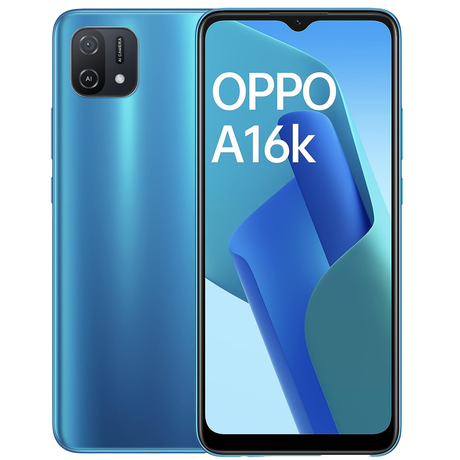 Oppo A16k - Stylish Blue mobile phone with 3GB RAM and 32GB storage.