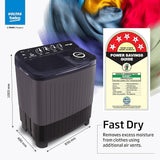 Voltas Beko 9 Kg 5-Star Semi-Automatic Twin Tub Top Load Washing Machine | Special Pulsator Wash (WTT90UDX, Black)