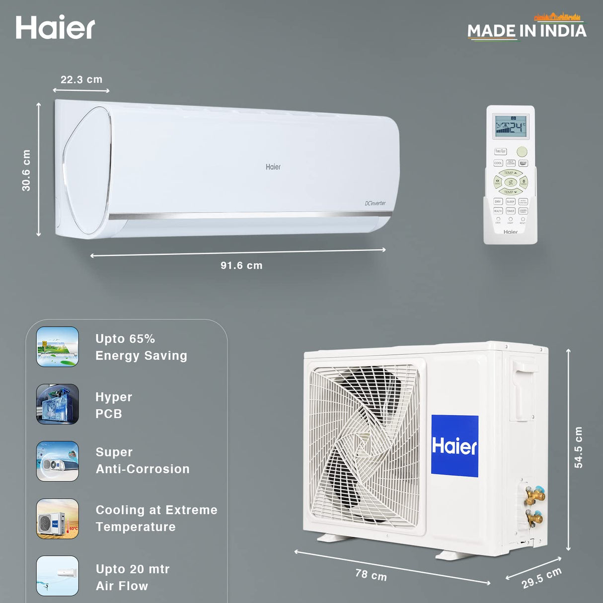 Haier 2 Ton 3 Star Intelli-Convertible 7 in 1 Split AC with Copper Condenser (HS24HD-AOW3BN)