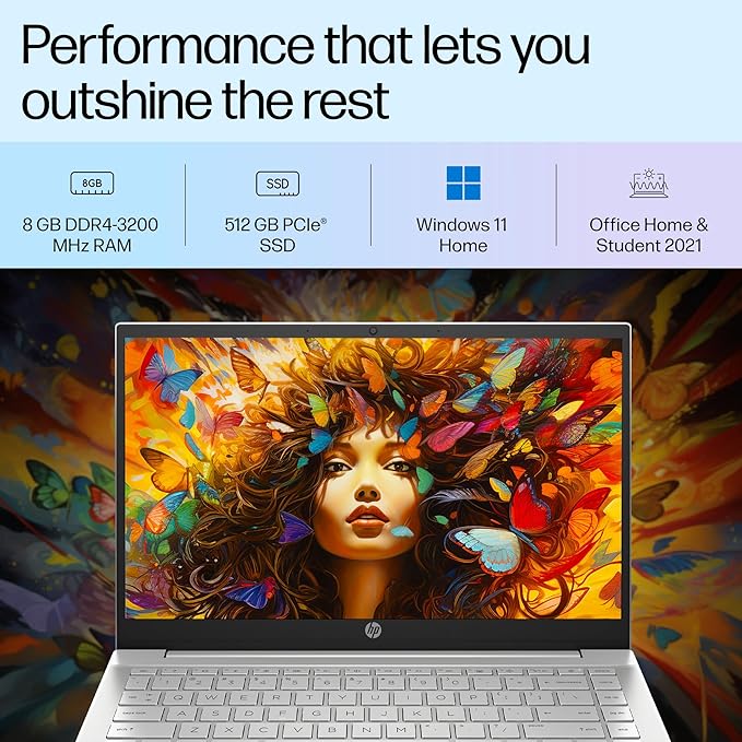 HP Pavilion 14 12th Gen Intel Core i5 8GB RAM/512GB SSD 14 inch(35.6cm) IPS Micro-Edge FHD Laptop/Intel Iris Xe Graphics/B&O/Win 11/Backlit KB/MSO 2021/Natural Silver, 14-dv2053TU