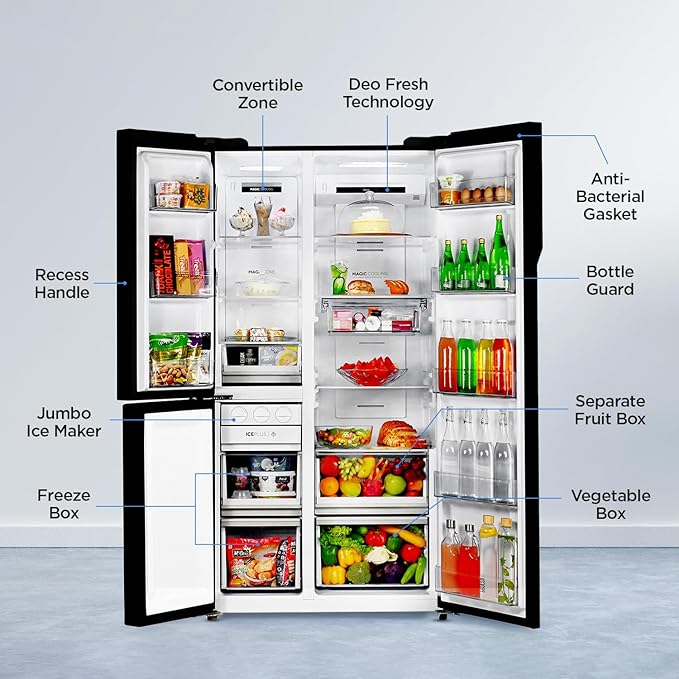 Haier 598 L, 3 Star, 83% Convertible Fridge Space, Expert Inverter, Frost Free Side by Side Refrigerator, (HRT-683KG, Black Glass)